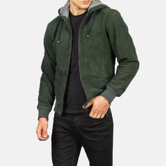 Nintenzo Hooded Suede Bomber Jacket In Green
