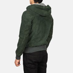 Nintenzo Hooded Suede Bomber Jacket In Green