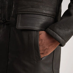 Nolan Tumbled Leather Duffle Coat In Brown