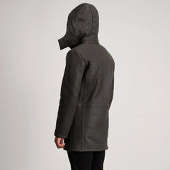 Nolan Tumbled Leather Duffle Coat In Brown