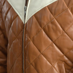 Norman Hooded Bomber Leather Puffer Jacket In Tan