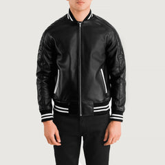 Pascal Leather Varsity Jacket In Black