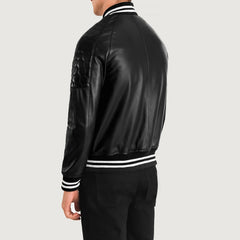 Pascal Leather Varsity Jacket In Black