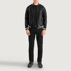 Pascal Leather Varsity Jacket In Black