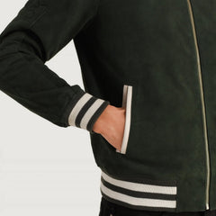 Pascal Suede Varsity Jacket In Green