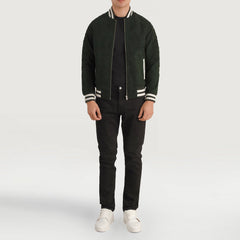 Pascal Suede Varsity Jacket In Green