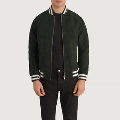 Pascal Suede Varsity Jacket In Green