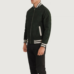 Pascal Suede Varsity Jacket In Green