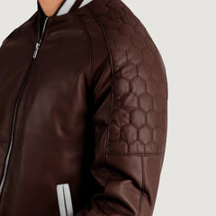 Pascal Leather Varsity Jacket In Maroon