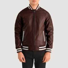 Pascal Leather Varsity Jacket In Maroon