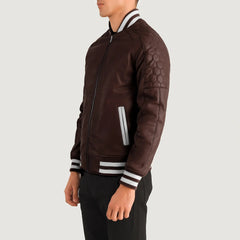 Pascal Leather Varsity Jacket In Maroon