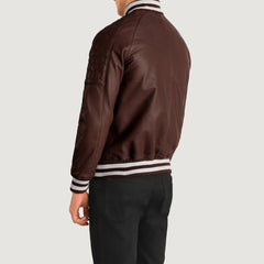 Pascal Leather Varsity Jacket In Maroon