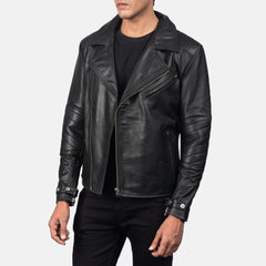 Raiden Leather Biker Jacket In Black
