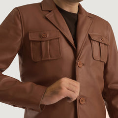 Ray Cutler Leather Blazer In Brown