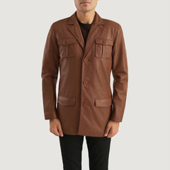 Ray Cutler Leather Blazer In Brown