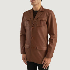 Ray Cutler Leather Blazer In Brown