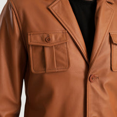 Ray Cutler Leather Blazer In Tan Brown