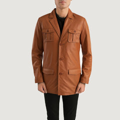 Ray Cutler Leather Blazer In Tan Brown