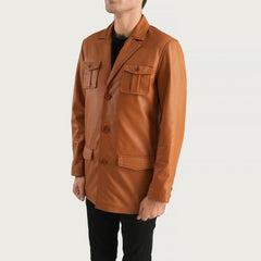 Ray Cutler Leather Blazer In Tan Brown