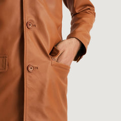 Ray Cutler Leather Blazer In Tan Brown