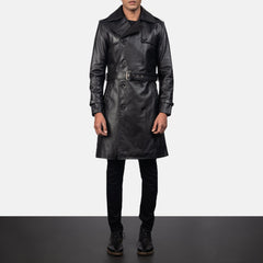 Royson Leather Duster Coat In Black