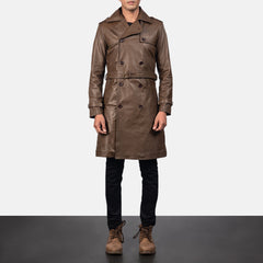 Royson Leather Duster Coat In Brown