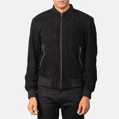 Shane Suede Bomber Jacket In Black