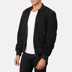 Shane Suede Bomber Jacket In Black