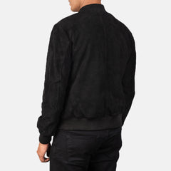 Shane Suede Bomber Jacket In Black