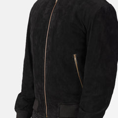 Shane Suede Bomber Jacket In Black