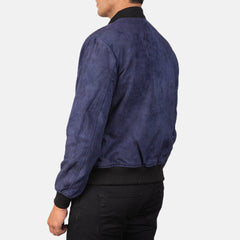 Shane Suede Bomber Jacket In Blue
