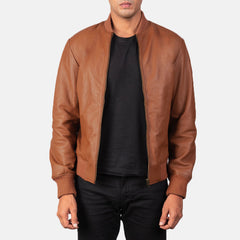 Shane Leather Bomber Jacket In Brown