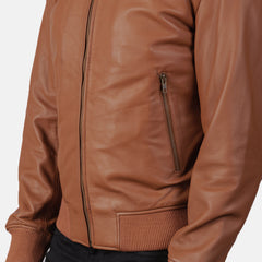 Shane Leather Bomber Jacket In Brown