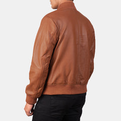 Shane Leather Bomber Jacket In Brown