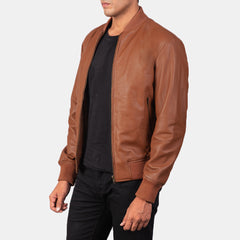 Shane Leather Bomber Jacket In Brown