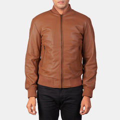 Shane Leather Bomber Jacket In Brown
