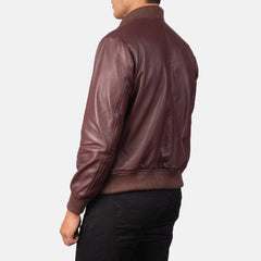 Shane Leather Bomber Jacket In Maroon