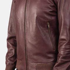 Shane Leather Bomber Jacket In Maroon