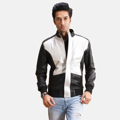 Spade Leather Bomber Jacket In Silver Black