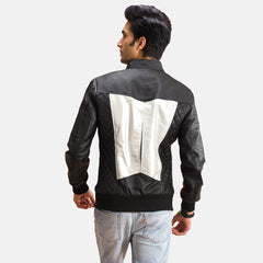 Spade Leather Bomber Jacket In Silver Black