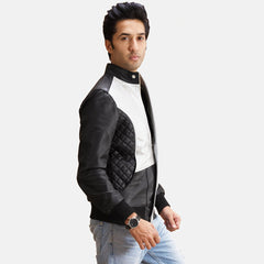 Spade Leather Bomber Jacket In Silver Black
