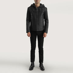 Spratt Hooded Leather Jacket In Black