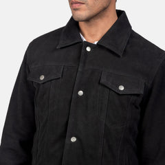 Stallon Suede Trucker Jacket In Black