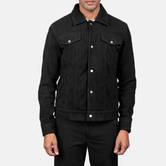 Stallon Suede Trucker Jacket In Black
