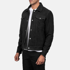Stallon Suede Trucker Jacket In Black
