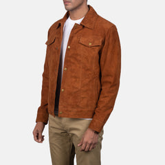 Stallon Suede Trucker Jacket In Brown