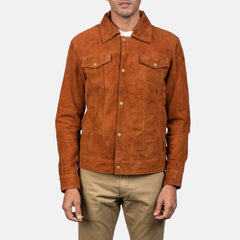 Stallon Suede Trucker Jacket In Brown