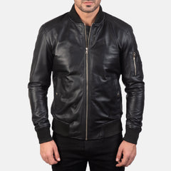 Bomia Ma-1 Black Leather Bomber