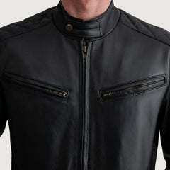 Sven Leather Bomber Jacket In Black