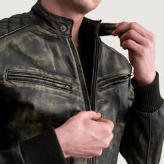 Sven Distressed Leather Bomber Jacket In Brown